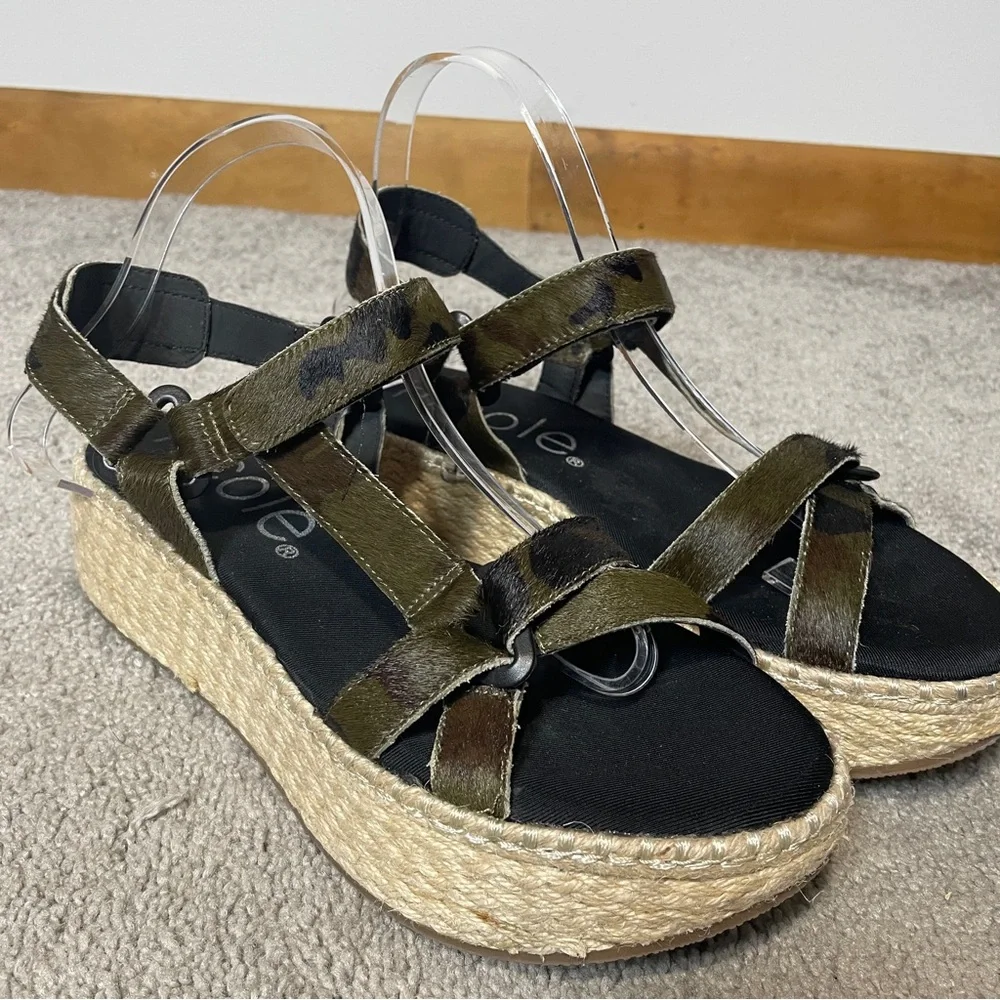 Nicole Women's Pathbreaker Green Camo Calf Hair Espadrille Wedge Sandal size 8M‎